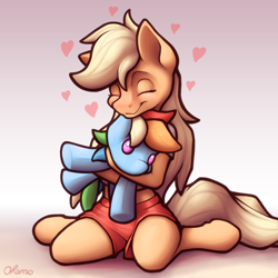 Size: 2000x2000 | Tagged: safe, artist:ohemo, imported from derpibooru, applejack, rainbow dash, anthro, earth pony, pony, unguligrade anthro, atg 2020, cuddling, cute, eyes closed, female, implied appledash, implied lesbian, implied shipping, jackabetes, newbie artist training grounds, plushie