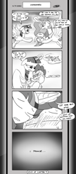 Size: 1451x3300 | Tagged: safe, artist:loreto-arts, imported from derpibooru, princess celestia, spike, twilight sparkle, alicorn, pony, comic:friendship is innuendo, comic:friendship is innuendo vol. 2, comic, magic, monochrome, twilight sparkle (alicorn)