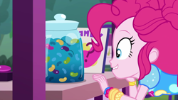 Size: 1920x1080 | Tagged: safe, imported from derpibooru, screencap, pinkie pie, equestria girls, equestria girls series, sunset's backstage pass!, spoiler:eqg series (season 2), candy, close-up, faic, female, food, geode of sugar bombs, jelly beans, lip bite, magical geodes, music festival outfit