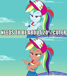 Size: 640x720 | Tagged: safe, edit, edited screencap, editor:drakeyc, imported from derpibooru, kotobukiya, screencap, rainbow dash, equestria girls, equestria girls series, spring breakdown, spoiler:eqg series (season 2), 20% cooler, caption, clothes, cruise outfit, cute, dashabetes, female, geode of super speed, image macro, kotobukiya rainbow dash, magical geodes, midriff, skin color edit, sleeveless, solo, tanktop, text