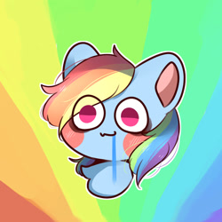 Size: 1000x1000 | Tagged: safe, artist:bearsea-空空, imported from derpibooru, part of a set, rainbow dash, pegasus, pony, abstract background, blush sticker, blushing, bust, chibi, drool, eye clipping through hair, female, mare, smiling, solo, waving, wide eyes