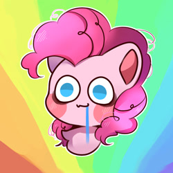 Size: 1000x1000 | Tagged: safe, artist:bearsea-空空, imported from derpibooru, part of a set, pinkie pie, earth pony, pony, abstract background, bust, chibi, drool, female, mare, messy mane, solo, waving, wide eyes