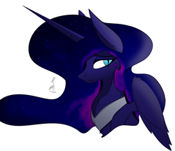 Size: 4059x3508 | Tagged: safe, artist:therealf1rebird, imported from derpibooru, nightmare moon, alicorn, pony, armor, blushing, cute, ethereal mane, female, mare, peytral, simple background, slit pupils, white background