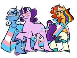 Size: 540x405 | Tagged: safe, artist:lieutenantcactus, imported from derpibooru, starlight glimmer, sunburst, trixie, female, gay pride flag, gender headcanon, headcanon, implied gay, implied lesbian, lesbian, lgbt headcanon, male, pride, pride flag, sexuality headcanon, shipping, startrix, trans female, trans trixie, transgender, transgender pride flag