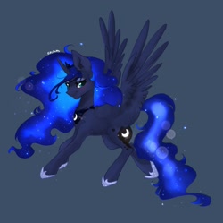 Size: 1894x1885 | Tagged: safe, artist:siripim111, imported from derpibooru, princess luna, alicorn, pony, blue background, cute, ear fluff, female, leg fluff, lunabetes, mare, simple background, solo