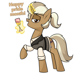 Size: 1279x1279 | Tagged: safe, artist:moonatik, imported from derpibooru, oc, oc only, oc:pinot gris, pony, unicorn, clothes, commission, glass, male, ponytail, pride month, shirt, simple background, solo, stallion, transparent background, vest, wine glass