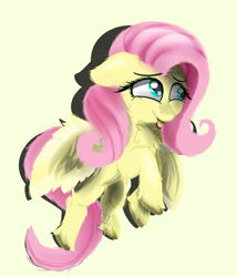 Size: 1200x1400 | Tagged: safe, artist:diamondgreenanimat0, imported from derpibooru, fluttershy, pegasus, pony, chest fluff, colors, female, floppy ears, flower, fluffy, green eyes, hoof fluff, looking away, mare, pretty, rose, simple background, smiling, solo, spread wings, tongue out, unshorn fetlocks, wing fluff, wings, yellow background