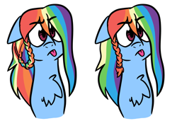 Size: 1280x876 | Tagged: safe, artist:mlprarepairartsies, imported from derpibooru, rainbow dash, pegasus, pony, :p, alternate hairstyle, braid, bust, chest fluff, female, mare, simple background, solo, tongue out, white background