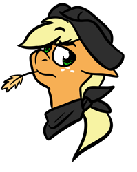 Size: 1219x1530 | Tagged: safe, artist:mlprarepairartsies, imported from derpibooru, applejack, pony, alternate universe, clothes, female, hat, mare, mirror universe, scarf, simple background, solo