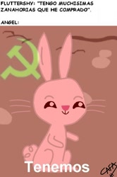 Size: 502x754 | Tagged: safe, artist:cafakero, imported from derpibooru, angel bunny, bugs bunny, communism, implied fluttershy, meme, spanish, translated in the comments