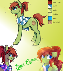 Size: 1000x1121 | Tagged: artist needed, safe, imported from derpibooru, oc, oc:cherry love, earth pony, clothes, earth pony oc, reference sheet, scarf