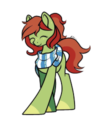 Size: 768x960 | Tagged: artist needed, safe, imported from derpibooru, oc, oc only, oc:cherry love, earth pony, pony, clothes, cute, eyes closed, scarf, simple background, smiley face, smiling, solo, transparent background