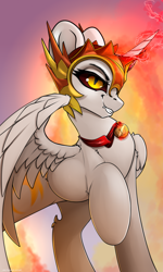 Size: 1800x3000 | Tagged: safe, artist:skitsniga, artist:skitsroom, imported from derpibooru, daybreaker, alicorn, pony, a royal problem, 1st place, armor, female, mane of fire, medal, raised hoof, solo