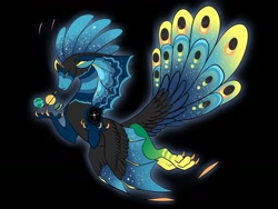 Size: 1024x768 | Tagged: safe, artist:loryska, imported from derpibooru, oc, oc only, draconequus, hybrid, black background, black hole, draconequus oc, ethereal wings, hybrid wings, interspecies offspring, magical lesbian spawn, offspring, parent:cosmos, parent:queen novo, planet, simple background, tangible heavenly object, wings