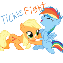 Size: 512x512 | Tagged: safe, artist:princessdestiny200i, imported from derpibooru, applejack, rainbow dash, earth pony, pegasus, pony, cute, dashabetes, eyes closed, female, filly, filly applejack, filly rainbow dash, freckles, grin, jackabetes, laughing, open mouth, simple background, smiling, tickle fight, tickle torture, tickling, white background, younger