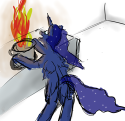 Size: 3103x3000 | Tagged: safe, artist:frostclaw, imported from derpibooru, princess luna, alicorn, pony, atg 2020, cooking, fire, newbie artist training grounds, sketch