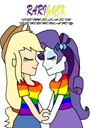 Size: 1280x1795 | Tagged: safe, artist:horroraceman93, imported from derpibooru, applejack, rarity, equestria girls, clothes, eyes closed, female, femslash february, lesbian, rarijack, shipping, shirt, simple background, transparent background