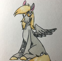 Size: 3024x2969 | Tagged: safe, artist:casketprince, imported from derpibooru, derpy hooves, pegasus, pony, cute, derpabetes, female, solo, traditional art