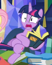 Size: 544x682 | Tagged: safe, imported from derpibooru, screencap, twilight sparkle, alicorn, pony, a health of information, book, cropped, female, mawshot, open mouth, shrunken pupils, solo, startled, twilight sparkle (alicorn), uvula