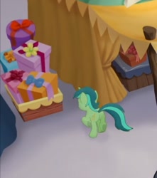 Size: 441x498 | Tagged: safe, imported from derpibooru, screencap, pony, unicorn, my little pony: the movie, background pony, booth, cropped, female, mare, present, running, turquoise strings, unnamed character, unnamed pony