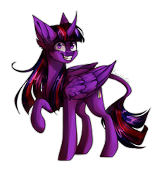 Size: 1035x1161 | Tagged: safe, artist:paintpalet35, imported from derpibooru, twilight sparkle, alicorn, pony, elements of insanity, brutalight sparcake, corrupted, curved horn, female, horn, leonine tail, mare, simple background, solo, transparent background, twilight sparkle (alicorn)