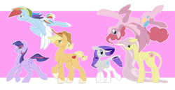 Size: 1280x659 | Tagged: safe, artist:thequeenofkats, imported from derpibooru, applejack, fluttershy, pinkie pie, rainbow dash, rarity, twilight sparkle, earth pony, pegasus, pony, unicorn, leak, spoiler:g5, applejack (g5 concept leak), applejack (g5), applejack (male), bubble berry, coat markings, earth pony twilight, female, fluttershy (g5 concept leak), fluttershy (g5), flying, g5, g5 concept leak style, g5 concept leaks, leonine tail, male, mane six, mane six (g5), pegasus pinkie pie, pinkie pie (g5 concept leak), pinkie pie (g5), race swap, rainbow dash (g5 concept leak), rainbow dash (g5), raised hoof, rarity (g5 concept leak), rarity (g5), redesign, rule 63, simple background, spread wings, transparent background, twilight sparkle (g5 concept leak), twilight sparkle (g5), unicorn fluttershy, wings