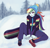 Size: 572x544 | Tagged: safe, artist:nairdags, imported from derpibooru, rainbow dash, equestria girls, alternate hairstyle, clothes, female, hat, jacket, pixelated, ponytail, raised eyebrow, snow, snowboard, solo, winter outfit