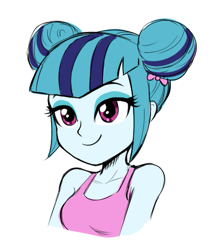 Size: 463x517 | Tagged: safe, artist:nairdags, imported from derpibooru, sonata dusk, equestria girls, alternate hairstyle, bow, bust, clothes, cute, female, hair bow, hair bun, hairstyle swap, simple background, sleeveless, smiling, solo, sonatabetes, tanktop, white background