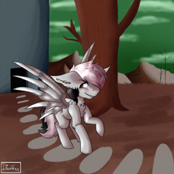 Size: 1600x1600 | Tagged: safe, artist:diantrex, imported from derpibooru, oc, oc only, oc:ashes, pegasus, pony, fallout equestria, amputee, apocalypse, artificial wings, augmented, foe, male, prosthetic limb, prosthetic wing, prosthetics, solo, wings