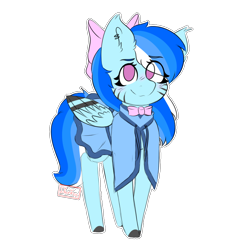 Size: 1000x1000 | Tagged: safe, artist:diantrex, imported from derpibooru, oc, oc only, pegasus, pony, adoptable, bow, clothes, female, happy, hood, skirt, solo