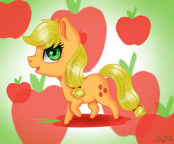 Size: 600x500 | Tagged: safe, artist:nastya-lazy-cat, imported from derpibooru, applejack, earth pony, pony, chibi, cutie mark background, female, mare, solo