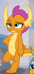 Size: 216x458 | Tagged: safe, imported from derpibooru, screencap, gallus, smolder, she's all yak, bored, cropped, female, leaning, raised eyebrow, solo