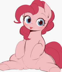 Size: 1009x1174 | Tagged: safe, artist:manachaaaaaaaa, imported from derpibooru, pinkie pie, earth pony, pony, :p, blushing, cute, diapinkes, female, looking at you, mare, simple background, sitting up, solo, tongue out