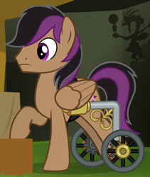 Size: 714x846 | Tagged: safe, imported from derpibooru, screencap, discord, stellar eclipse, oc, pegasus, pony, trade ya, discord lamp, handicapped, male, pegasus oc, raised hoof, silhouette, solo, wheelchair, wings