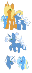 Size: 640x1429 | Tagged: safe, artist:handlz, imported from derpibooru, pokey pierce, sunflower spectacle, trixie, pony, unicorn, female, headcanon, mare, siblings