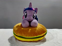 Size: 4608x3456 | Tagged: artist needed, safe, imported from derpibooru, photographer:sometwifag, twilight sparkle, borgarposting, burger, food, irl, photo, plushie