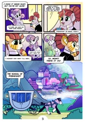 Size: 1024x1463 | Tagged: safe, artist:loryska, imported from derpibooru, sweetie belle, oc, oc:clarabelle, hybrid, pony, zony, comic:friendship grows, adopted offspring, carriage, magic, offspring, older, older sweetie belle, parent:pipsqueak, parent:sweetie belle, parents:sweetiesqueak, school of friendship