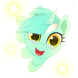 Size: 3000x3000 | Tagged: safe, artist:alexbefest, imported from derpibooru, lyra heartstrings, pony, unicorn, cute, female, fluffy, halfbody, high res, lyrabetes, simple background, smiling, solo, sparkles, white background