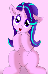 Size: 1300x1976 | Tagged: safe, artist:firefoxd, imported from derpibooru, starlight glimmer, pony, unicorn, cute, ear fluff, female, floppy ears, glimmerbetes, mare, open mouth, sitting, smiling, solo