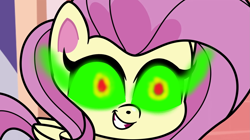 Size: 1913x1075 | Tagged: safe, edit, edited edit, edited screencap, imported from derpibooru, screencap, fluttershy, pegasus, pony, my little pony: pony life, g4.5, glowing eyes, possessed, sombra eyes