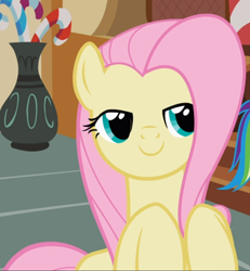 Size: 796x863 | Tagged: safe, imported from derpibooru, screencap, fluttershy, pony, the mysterious mare do well, cropped, female, lidded eyes, smiling, solo