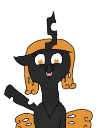 Size: 539x703 | Tagged: safe, artist:whistle blossom, imported from derpibooru, oc, oc only, oc:queen beehive, changeling, changeling queen, autodesk sketchbook, changeling oc, changeling queen oc, cute, cute little fangs, diabeehive, digital art, fangs, female, mare, open mouth, orange changeling, simple background, smiling at you, solo, waving, white background