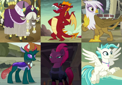 Size: 2202x1536 | Tagged: safe, edit, edited screencap, imported from derpibooru, screencap, garble, gilda, pharynx, tempest shadow, terramar, yigrid, changedling, changeling, dragon, griffon, hippogriff, unicorn, yak, gauntlet of fire, my little pony: the movie, surf and/or turf, the lost treasure of griffonstone, to change a changeling, yakity-sax, cropped, prince pharynx