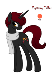 Size: 1173x1600 | Tagged: safe, artist:darbypop1, imported from derpibooru, oc, oc only, oc:mystery teller, pony, unicorn, clothes, male, scarf, simple background, solo, stallion, transparent background