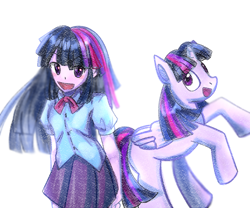 Size: 1800x1500 | Tagged: safe, artist:sky_puyo, imported from derpibooru, twilight sparkle, alicorn, human, pony, equestria girls, human ponidox, self ponidox, twilight sparkle (alicorn)