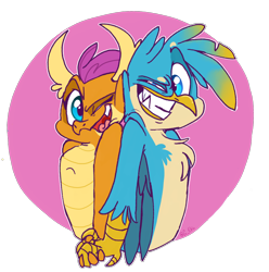 Size: 1648x1661 | Tagged: safe, artist:g-elric, imported from derpibooru, gallus, smolder, dragon, griffon, cute, female, gallabetes, holding hands, male, shipping, smolderbetes, smollus, straight