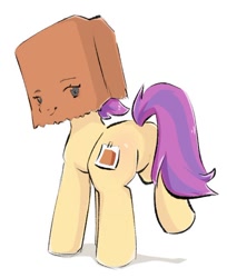 Size: 480x589 | Tagged: safe, artist:mikey_pony, imported from derpibooru, oc, oc:paper bag, butt, fake cutie mark, featureless crotch, female, paper bag, plot, simple background, solo, white background