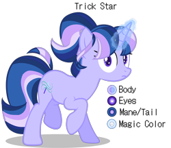 Size: 3000x2593 | Tagged: safe, artist:choisky13, imported from derpibooru, oc, oc:trick star, pony, unicorn, female, magic, magical lesbian spawn, mare, offspring, parent:starlight glimmer, parent:trixie, parents:startrix, reference sheet, simple background, solo, transparent background