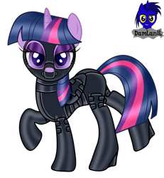 Size: 3840x4154 | Tagged: safe, artist:damlanil, imported from derpibooru, twilight sparkle, alicorn, pony, bodysuit, bondage, bondage mask, bound wings, catsuit, clothes, collar, eyeshadow, female, fetish, gag, gimp suit, high heels, hood, horn, latex, latex fetish, latex suit, looking at you, makeup, mare, muzzle gag, raised hoof, rubber, shiny, shiny mane, shoes, show accurate, simple background, solo, transparent background, twilight sparkle (alicorn), vector, wings