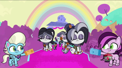 Size: 1920x1080 | Tagged: safe, imported from derpibooru, screencap, derek (pony life), matt #1, matt #2, rarity, earth pony, pegasus, pony, unicorn, death of a sales-pony, my little pony: pony life, spoiler:pony life s01e08, cookie, cut scene, derek, female, food, g4.5, lilith, male, mare, stallion